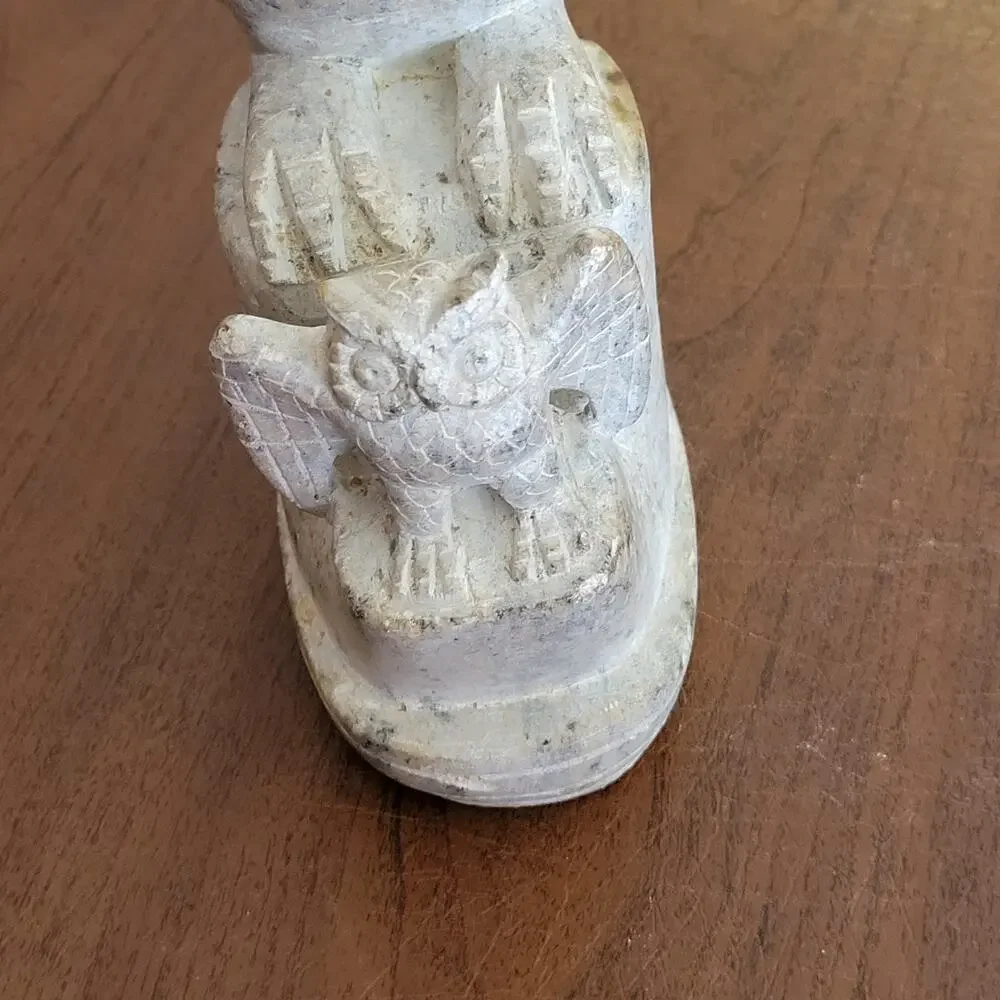 Vintage Toucan with owl figurine sculpture hand carved natural stone